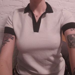 Zara Trafaluc White Shirt with Black Collar